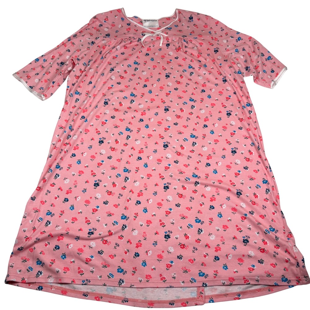 Silverts Adaptive Needs‎ Nightgown 2XL Floral Print Snap Closure Pink